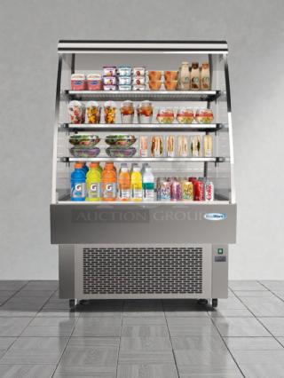 Brand new Koolmore open air refrigerated display merchandiser, model CDA-13C, with minor scratches and dents.