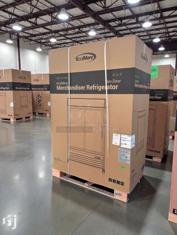 Koolmore 53" two-door glass merchandiser refrigerator, model MDR-2D-GSLD, brand new with scratch & dent, in original packaging.