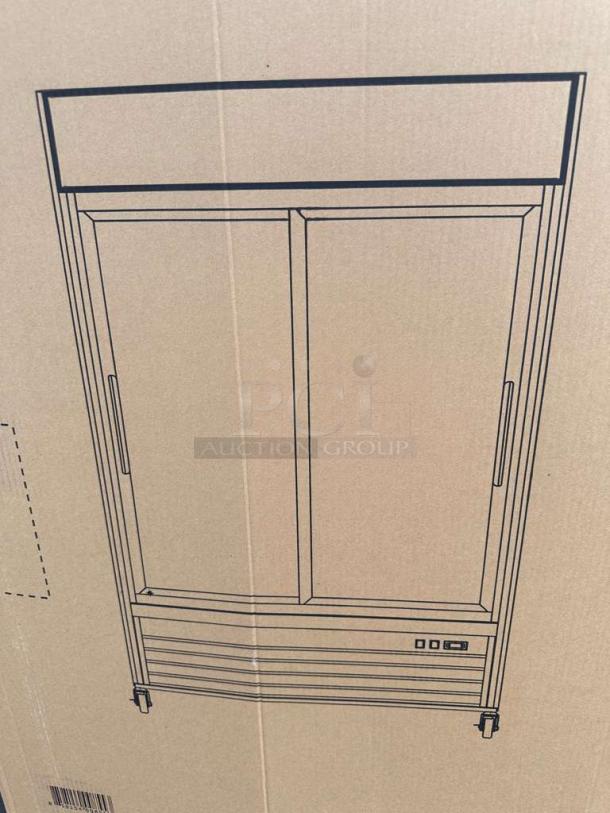 Brand new Koolmore 53" two-door glass merchandiser refrigerator, model MDR-2D-GSLD, scratch & dent condition.