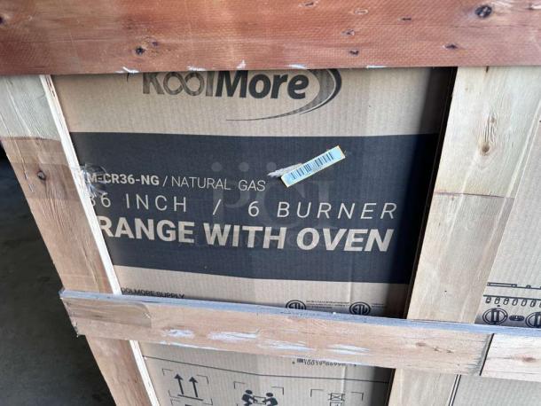Brand New Koolmore 36" Gas Range with Oven, Model KM-CRG36-NG, in original packaging, slight scratches and dents.