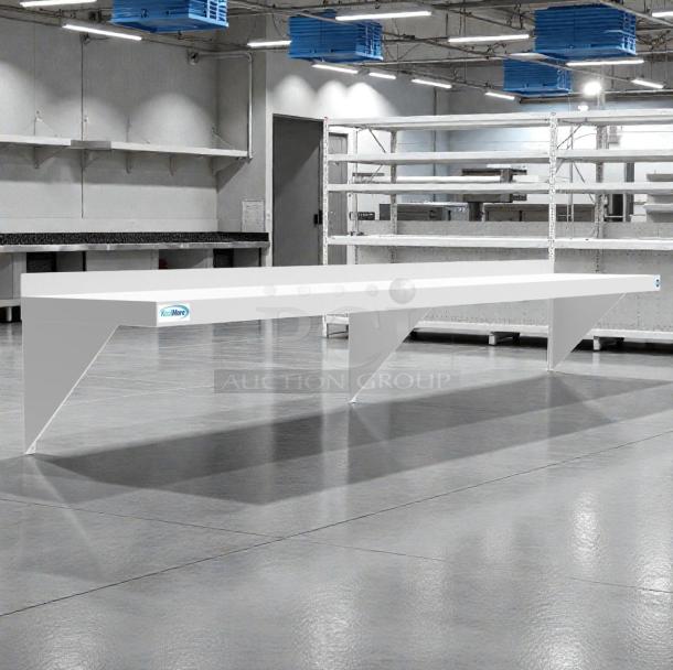 Koolmore 12" x 72" stainless steel wall shelf, brand new with scratches, model WMSH-1272, logo visible, durable design.