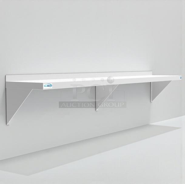 Brand New Koolmore 12" x 72" stainless steel wall shelf, model WMSH-1272, with minor scratches, durable construction.