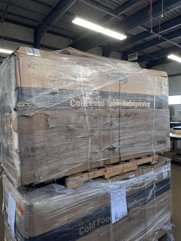 Koolmore 72" Refrigerated Prep Station KM-RBT-72C, brand new, scratch & dent, in original packaging, palletized.