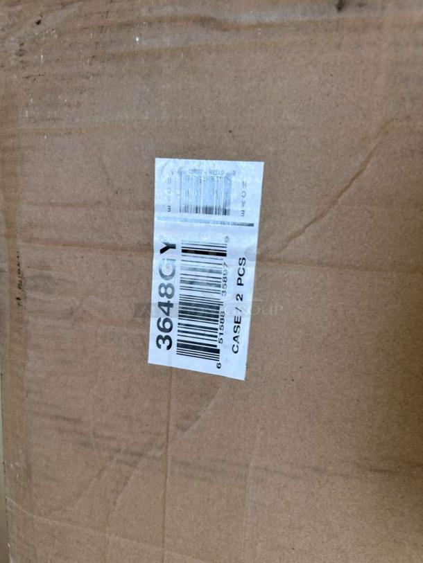 Cardboard box with visible label indicating "3648GY, CASE / 2 PCS" for Quantum Storage Systems gray epoxy wire shelving, model WR74-3648GY-5.