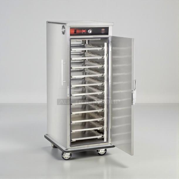 FWE full-height heated holding cabinet, model TST-16-EPL, in outstanding condition, open door showing racks.