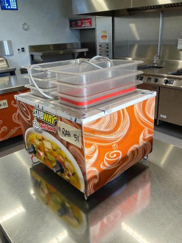 Duke Commercial 2-Well Countertop Soup Warmer, model CSW-2-T-AM, in immaculate condition, with Subway branding; fully tested and working, 120V/single phase.
