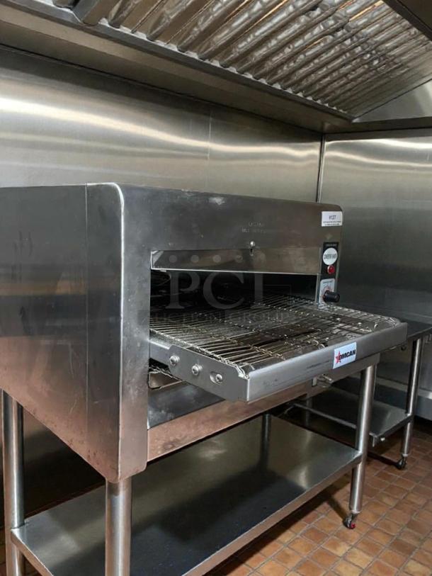 Flawless Omcan CE-CN-1800 commercial conveyor toaster, tested and working, 120V single phase, stainless steel, excellent condition.