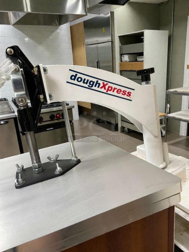 DoughXpress Manual Dough Press in refined condition; heavy-duty countertop model, fully tested and operational, USA-made.