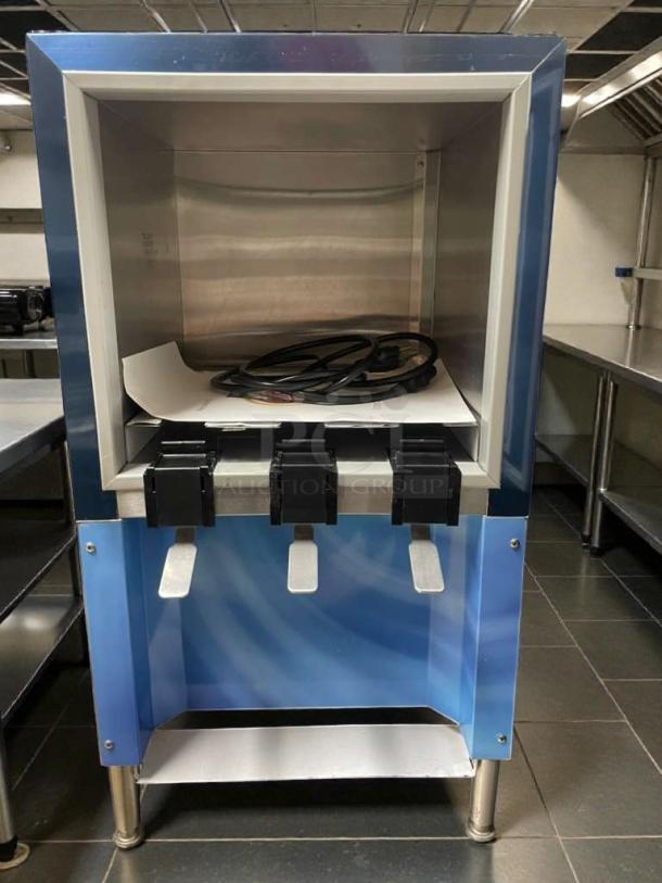 Silver King refrigerated cream dispenser, model SKNES2B/3B, in refined condition. Features three spouts, fully tested, 120V/single phase.