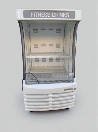 Beverage-Air BZ13-1-W open merchandiser in excellent condition, labeled "Fitness Drinks," tested and fully working, 115V.