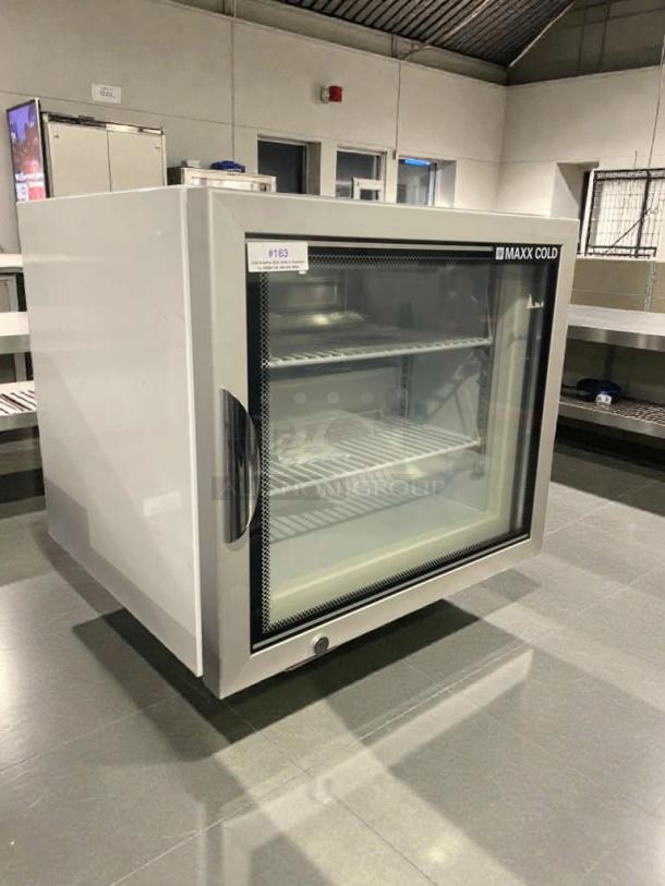 Maxx Cold MXM1-2F commercial countertop freezer, refined condition, fully tested, glass door, shelves, model MXC-M-FRZ-0067.