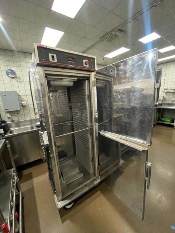 BevLes CATD-CV25HWM36 heated proofing cabinet, excellent condition, stainless steel, fully tested, open doors showing shelves.