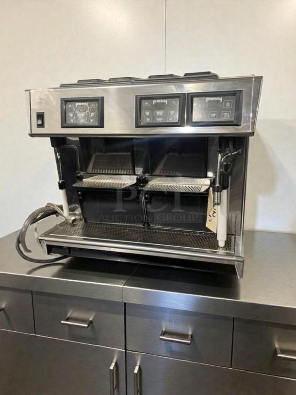 Astoria CMA PONY 2-Group Espresso Machine, fully tested, excellent condition, stainless steel finish, 208V, model AST-L-ESP-0072.