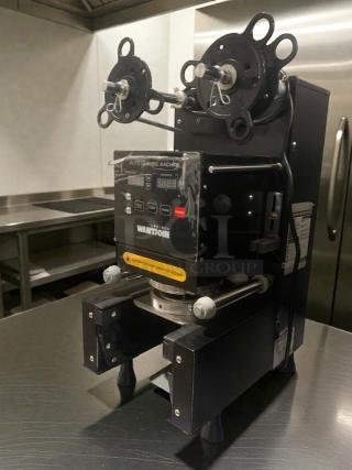 WantJoin WZ-95B cup sealing machine, premium condition, 110–120V, fully tested, visible controls labeled "AUTO SEALING MACHINE."