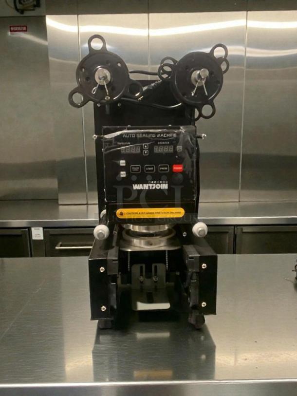 WantJoin WZ-95B Automatic Cup Sealing Machine, premium condition, 110-120V, fully tested and working, model WAN-S-CUP-0073.