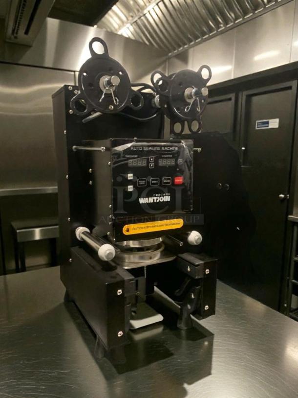 WantJoin WZ-95B Cup Sealing Machine, premium condition, 110–120V, fully tested, digital display, model WAN-S-CUP-0073.