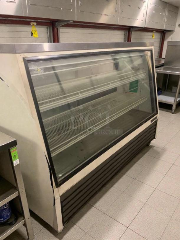 True glass door refrigerated display merchandiser, model TRU-L-REF-0080, in excellent condition, 115V, single-phase.