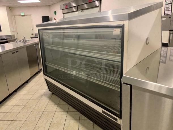 True Glass Door Refrigerated Display Merchandiser in excellent condition, 115V, single phase, commercial model with shelving.