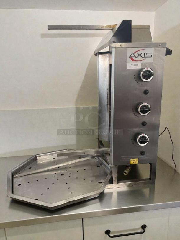 Intek AX-VB3 commercial gas vertical broiler, like new, stainless steel, natural gas, fully tested, Axis label visible.