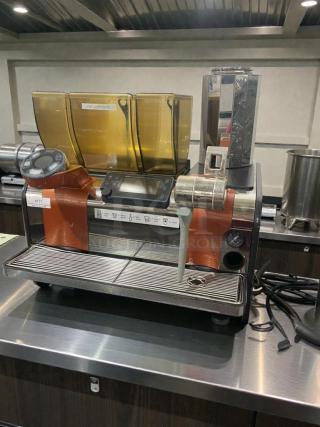 Premium commercial espresso machine with integrated grinder, model ESP-L-COF-0082, fully tested, 220V. Excellent condition.