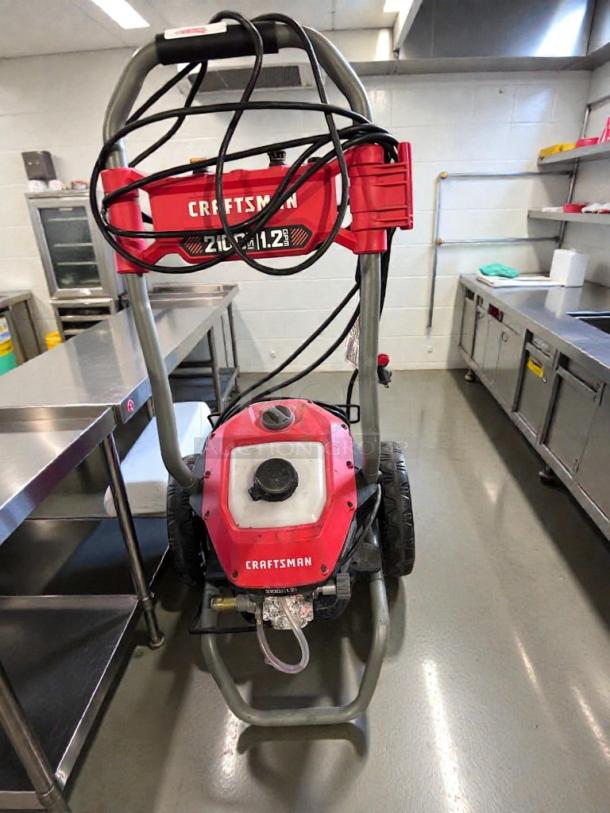 Craftsman electric pressure washer, 2100 PSI, 1.2 GPM, CRF-S-PW-0122, excellent condition, fully tested, red and grey frame.