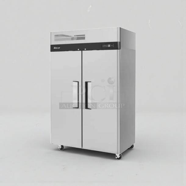 Turbo Air M3F47-2-N two-door commercial freezer, premium condition, 115V, tested, on wheels, made by Turbo Air Inc.
