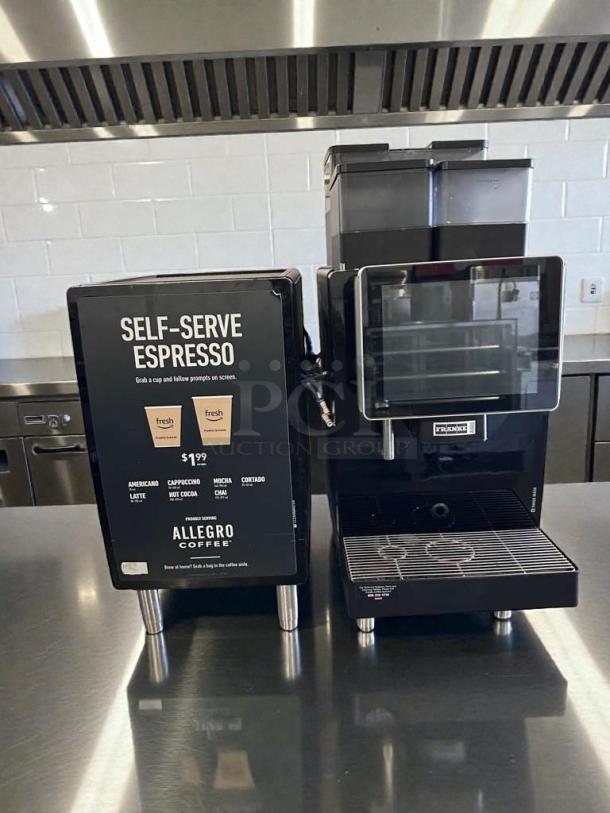 Franke A1000 self-serve commercial espresso machine in outstanding condition, featuring user-friendly interface and Allegro Coffee branding.
