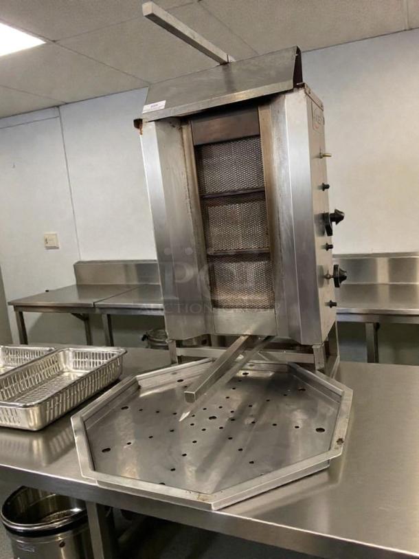 AXIS Commercial Gas Doner Grill Machine, Model AX-VB3, premium condition, natural gas, fully tested, stainless steel.