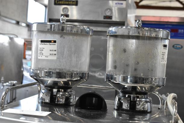 Schaerer SCAP Coffee Art Metal Commercial Coffee Machine with 2 hoppers, 240V, labels indicate espresso beans.