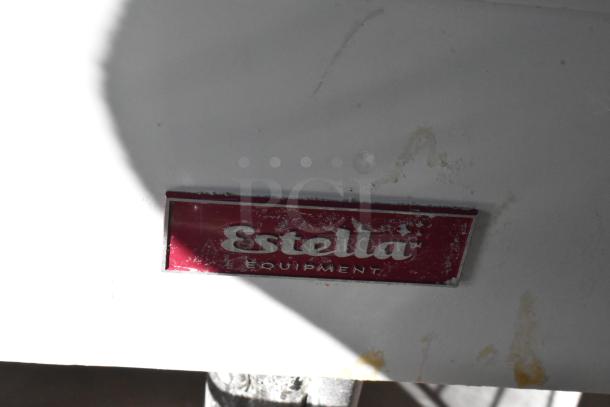 Estella 348SM80 logo on commercial dough mixer. Features include metal bowl, bowl guard, and dough hook attachment.