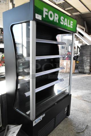 Brand new Avantco 189BVAC46HC 46" black refrigerated air curtain merchandiser on casters, storefront display for sale.