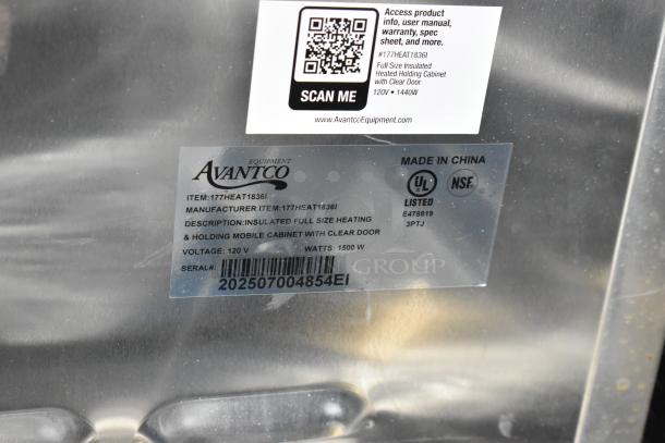 Avantco 177HEAT1836I metal commercial heated cabinet label, clear door, insulated, 120V, UL and NSF listed, scratch and dent.
