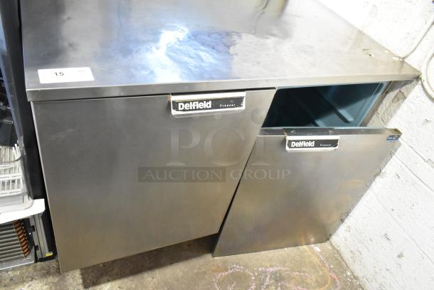 Delfield UC4148 stainless steel 2-door undercounter freezer on commercial casters, 115V, 1 phase.