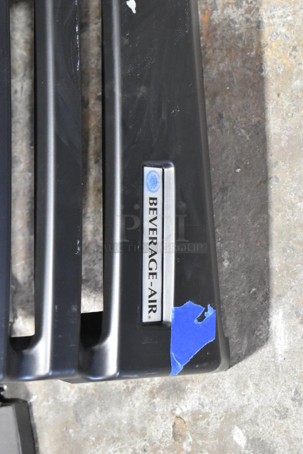 Beverage Air BZ13-1-B metal open air cooler. Visible logo and wear on surface. 115 volts, 1 phase, black finish.