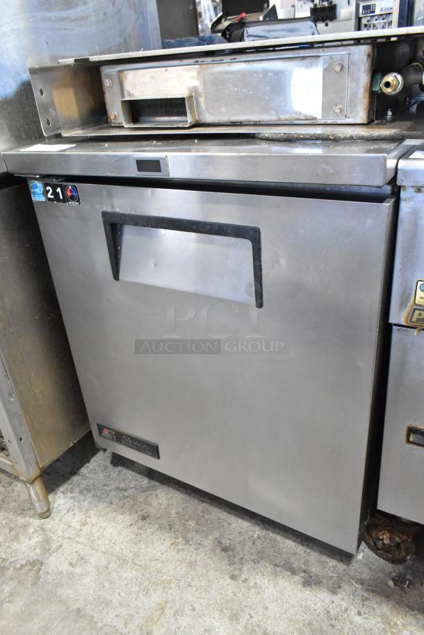 True TWT-27 stainless steel undercounter cooler, single door, commercial casters, 115 volts, 1 phase, Model TWT-27.