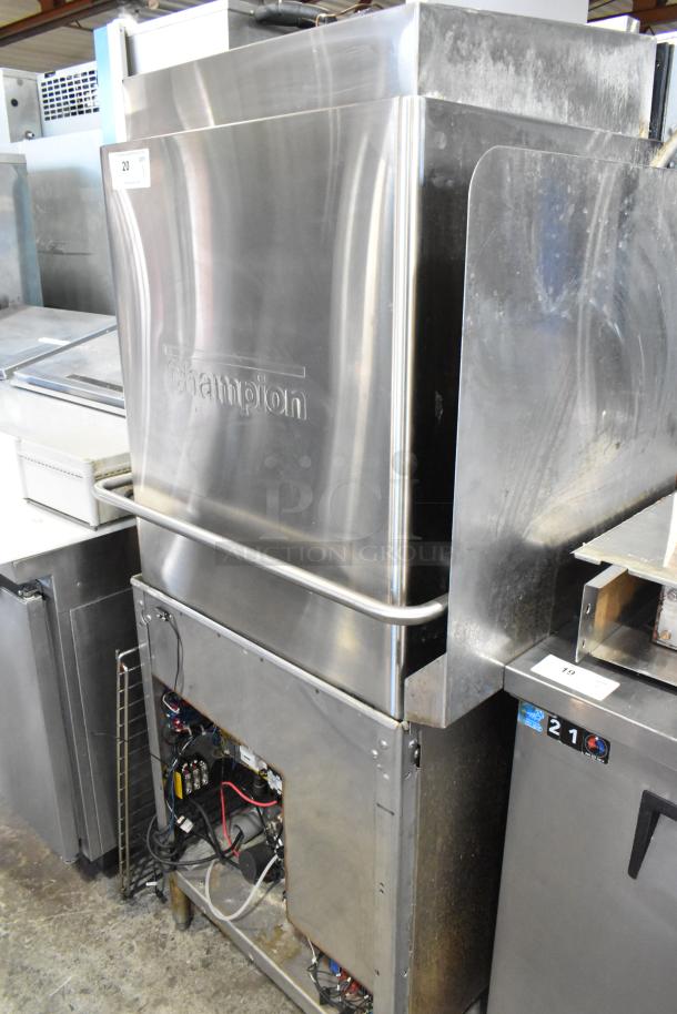Champion Stainless Steel Commercial Corner Pass Through Dishwasher, 208-240V, 1 Phase, good condition, visible control components.