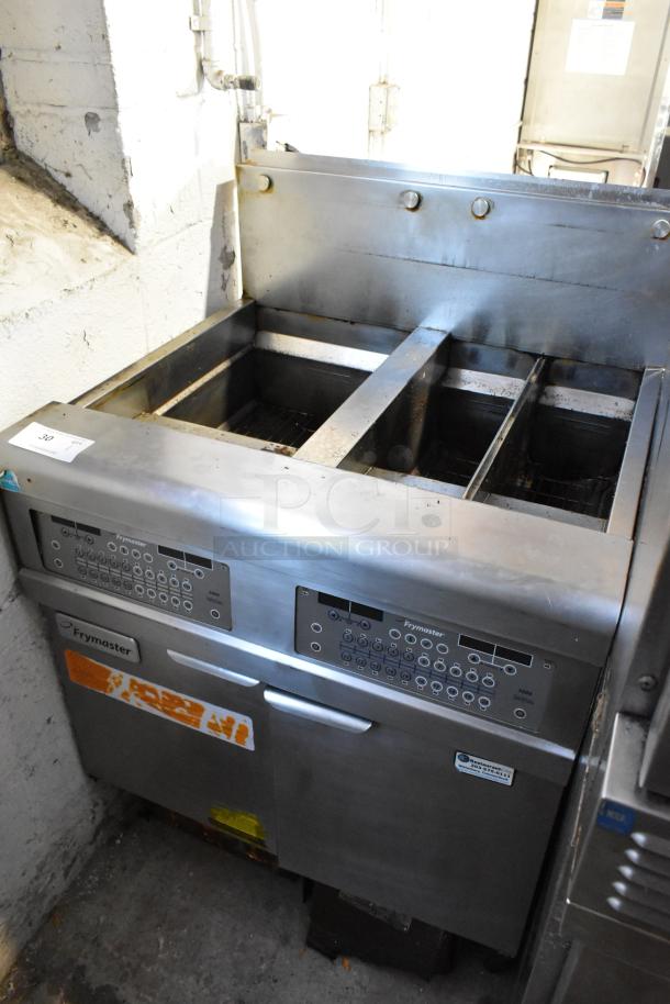 Frymaster FPGL230-2RCA stainless steel 2-bay deep fat fryer; commercial use; natural gas; 150,000 BTU; visible control panel.
