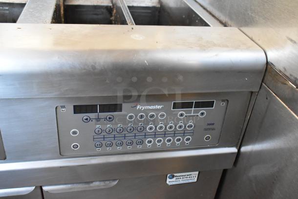 Frymaster FPGL230-2RCA stainless steel 2-bay deep fryer, 150,000 BTU, natural gas, visible control panel, used condition.