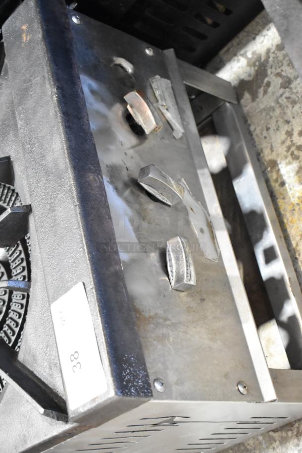 Stainless steel commercial countertop gas single burner stock pot range, features durable design, numbered 38 for inventory.