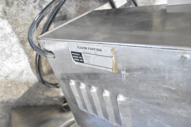 Flavor Fantasia MR-7 stainless steel commercial drink mixer; 115 volts, 1 phase. Model and serial numbers visible.