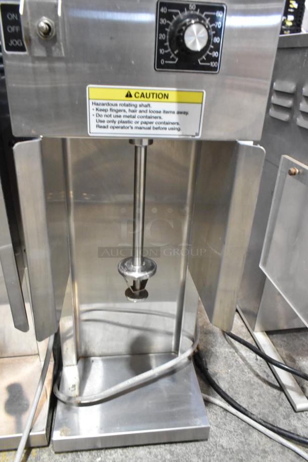 Electro Freeze HDM-75A-1 stainless steel drink mixer, 115V, 1-phase. Features speed dial, caution labels, and countertop design.