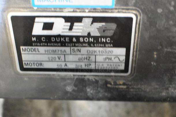 Electro Freeze HDM75A stainless steel commercial drink mixer, model plate visible showing 120V, 1 phase, 60Hz.