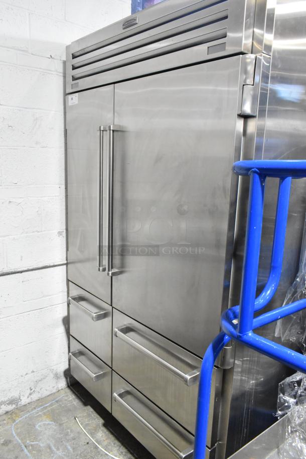 Sub Zero stainless steel commercial 2-door unit with 4 drawers, 115 volts, 1 phase, pristine condition.