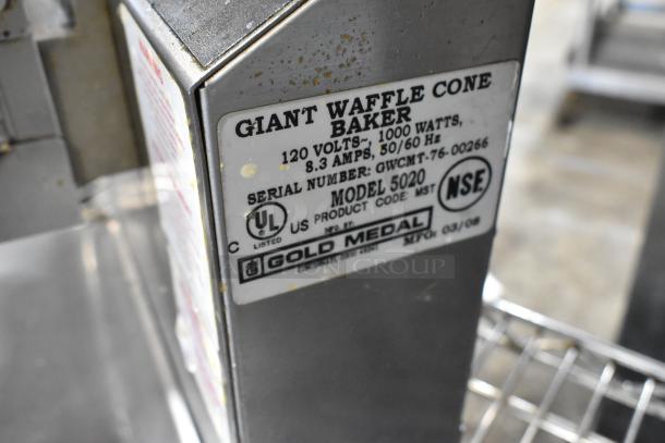 5020 Stainless Steel Commercial Waffle Cone Maker, 120V, 1 Phase, Model 5020, Gold Medal, UL listed, slight wear.