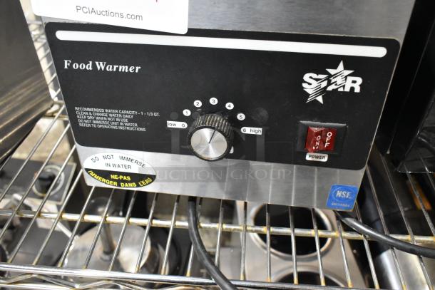 Star 3WSA-4H stainless steel commercial countertop warmer with lid, featuring adjustable dial, 120 volts. NSF certified.