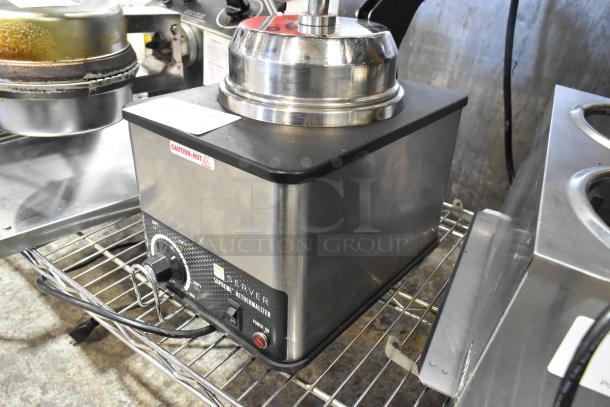 Server FSPW-SS 81140 Supreme 3 Qt. hot topping warmer with pump, 120V, 1 phase, stainless steel, caution hot label.