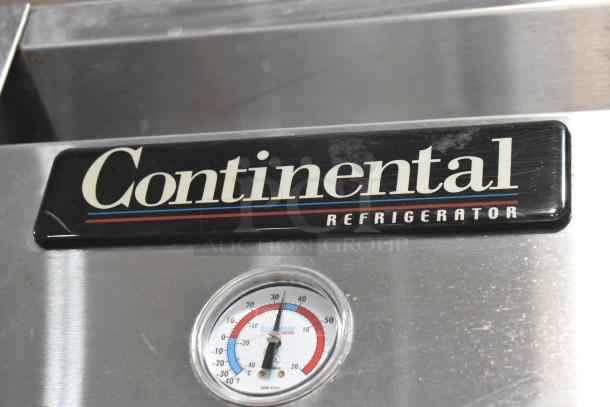 Continental 1R-HD stainless steel cooler, commercial use, 115 volts, 1 phase, with temperature gauge and branding label.