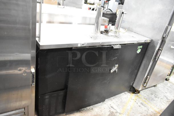 Micro Matic MDD-58 kegerator, metal, commercial, with dual tap towers. Black exterior, 115 volts, 1 phase. Good condition.
