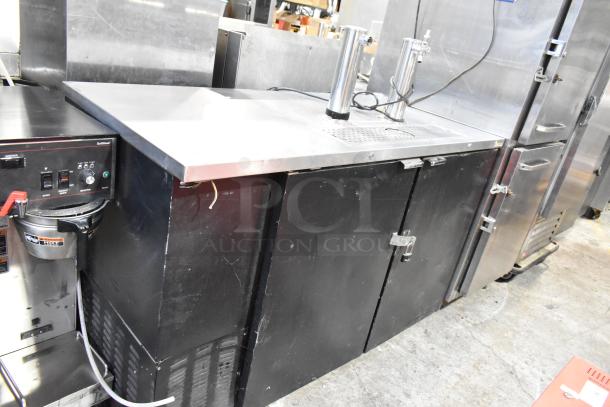 Micro Matic MDD-58 metal commercial kegerator, dual taps, black exterior, 115 volts, 1 phase, in used condition.