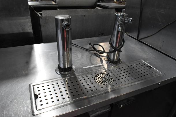 Micro Matic MDD-58 kegerator, dual tap towers, stainless steel top, 115 volts, commercial grade, used condition.